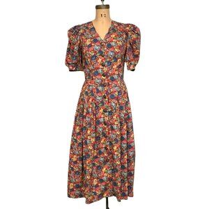 Vintage 90s dress floral print prairie, romantic cottagecore, granny 100% cotton